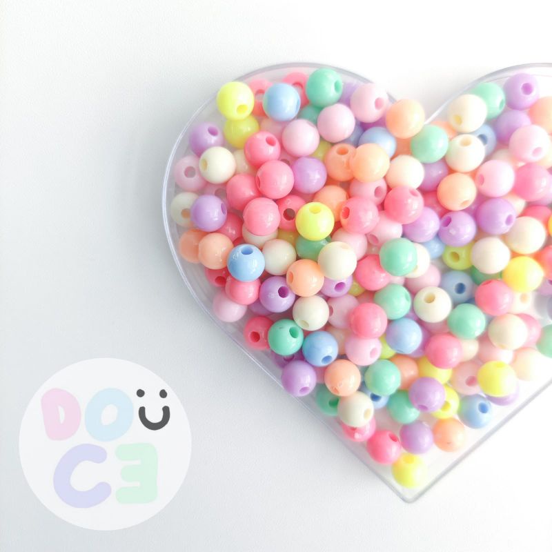 10gr 8mm DIY Cute Colorful Round Pastel Beads Manik Soft Parel Bulat Warna Warni