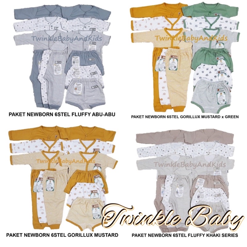 FLUFFY PAKET NEWBORN 6 STEL / FULL MOTIF /  PAKET BAJU BAYI GORILLUX NEWBORN LIBBY BABY PIYAMA BAYI 