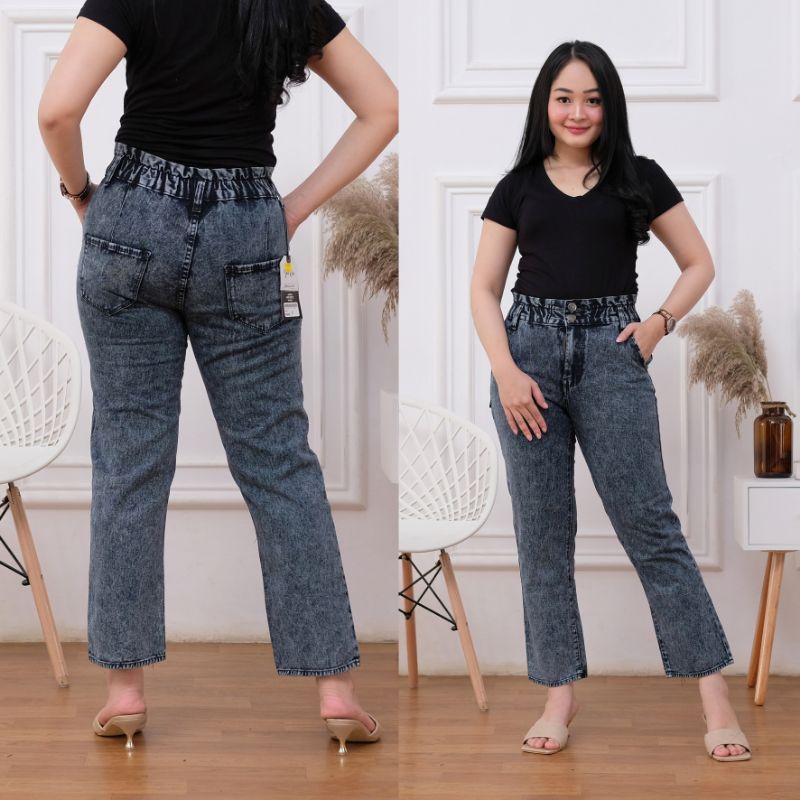 Celana Jeans Boyfreand // Celana Jeans Bf Haigwaist Pinggang Karet Kancing 2