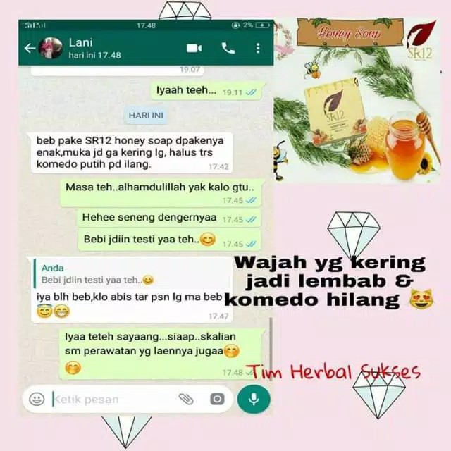 Honey Soap SR12 60 gr Sabun Madu Sabun Herbal Pembersih Wajah Kulit Kering Kusam Sensitif