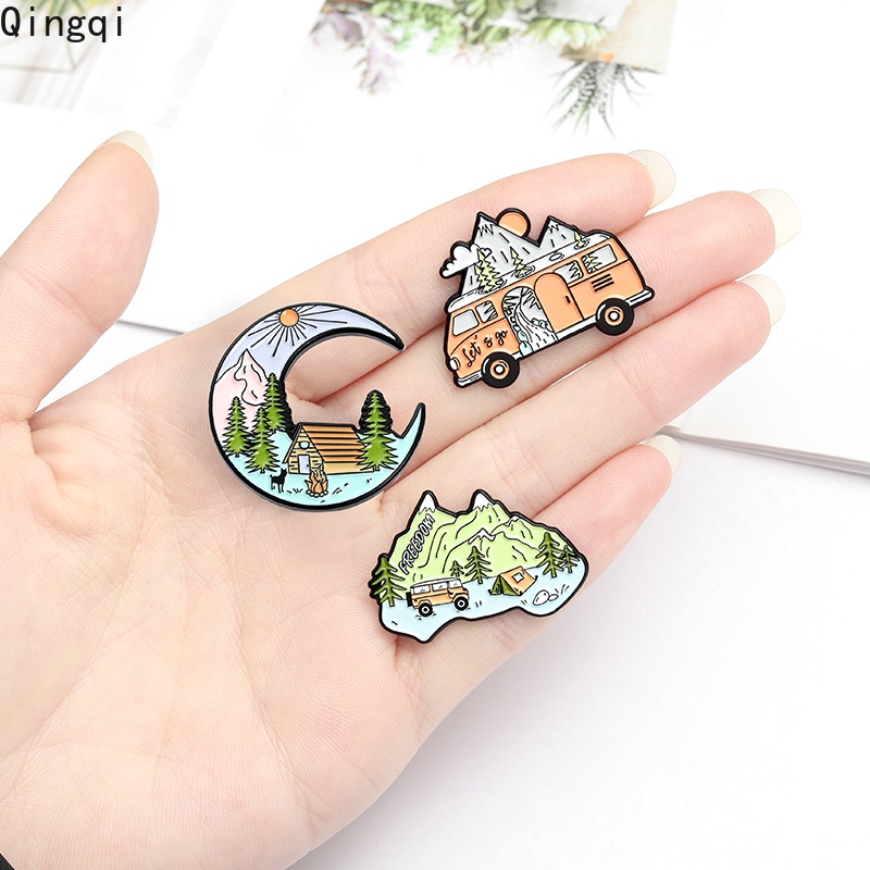 Bros Pin Enamel Bentuk Gunung Bulan Tenda Untuk Hadiah