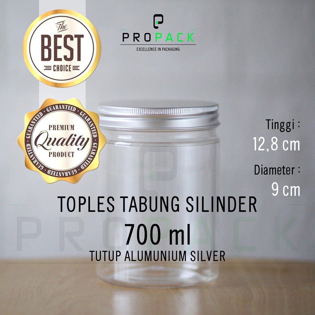 TOPLES PLASTIK TUTUP ALUMUNIUM 700 ml / JAR PET MADU COOKIES HAMPERS NASTAR / SILINDER 700ml SILVER