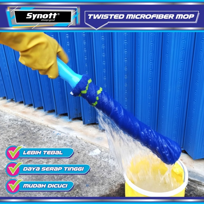 Alat Pel Lantai Original Synott Kain Pel Microfiber Twist Mop Putar Dan Kunci