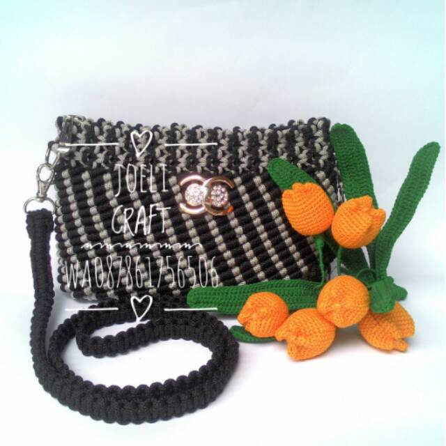 Tas slempang tali kur hitam kombi abu