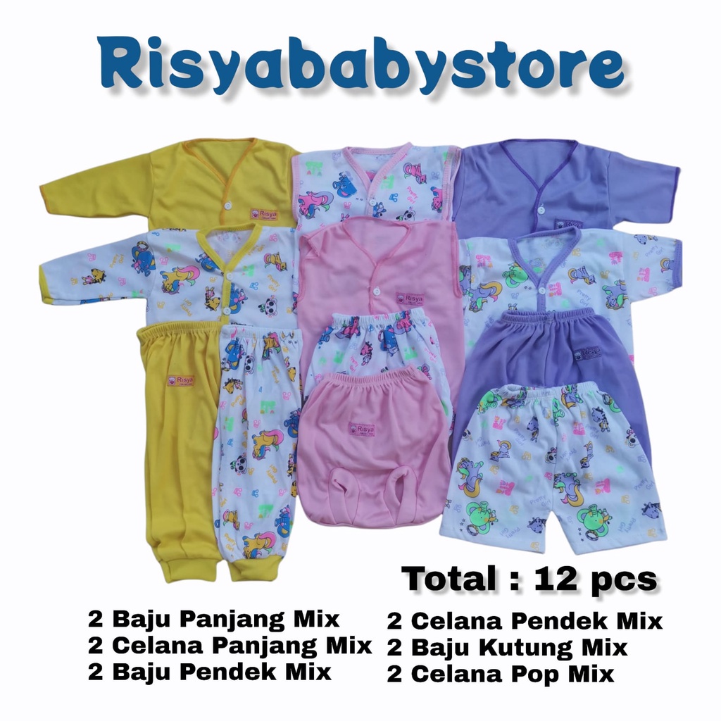 12 pcs / 6 stel bayi baru lahir lengkap / paket perlengkapan baju bayi baru lahir newborn/ keperluan lahiran bayi newborn