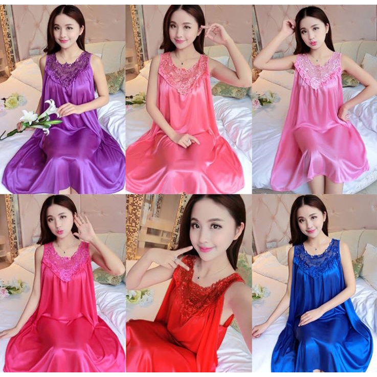 BV.ID BT005 Baju Daster Satin Silk Pakaian Tidur Wanita Dress Renda Brukat Import