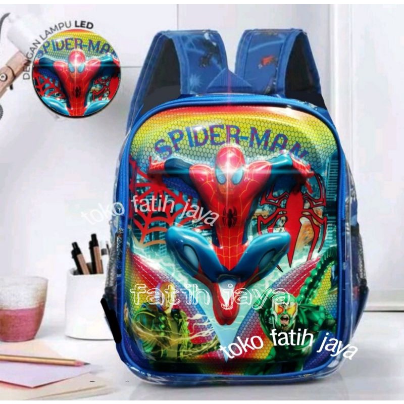 tas anak laki - tas anak Spiderman nyala - ransel anak sekolah - tas ransel anak cowok