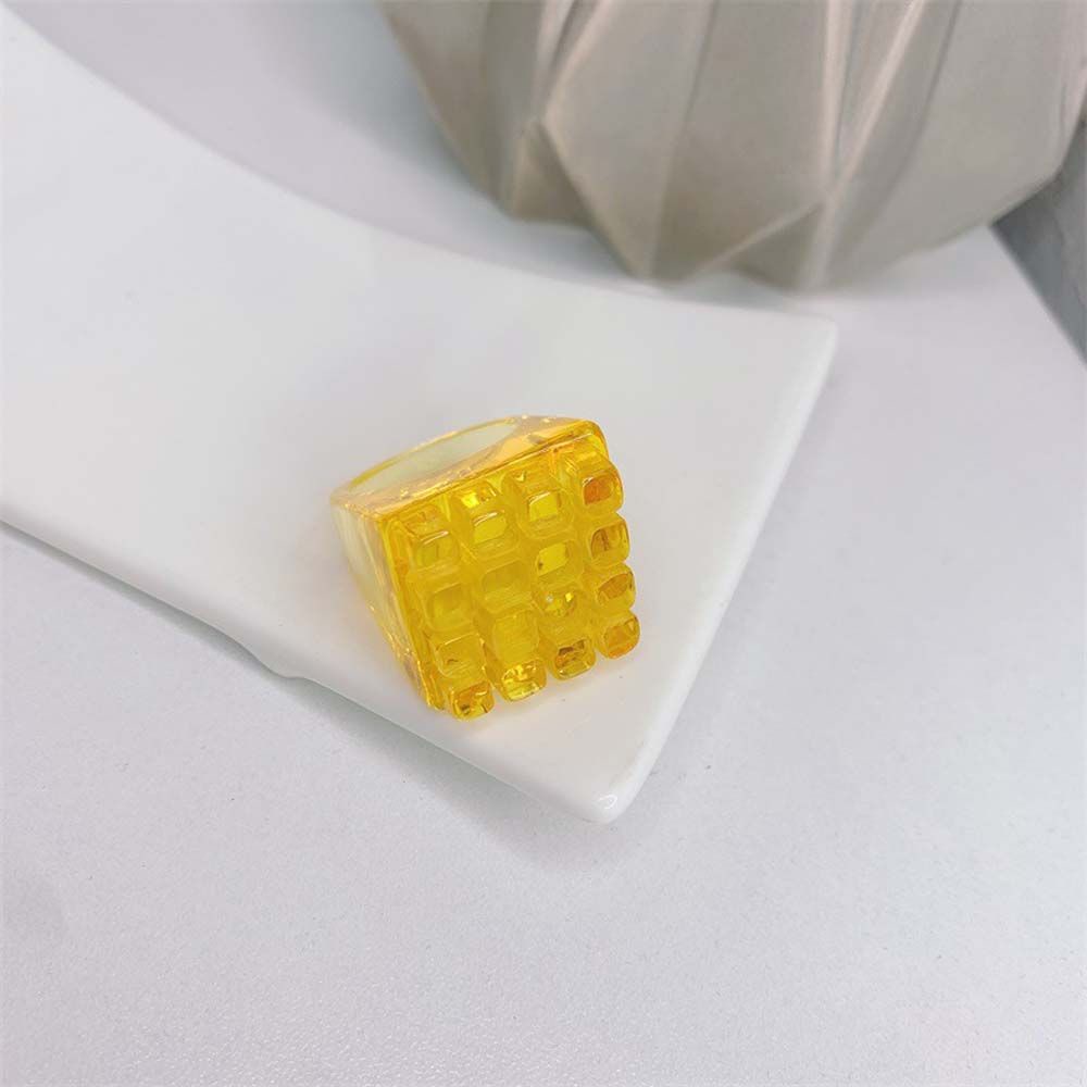 Needway  Cute Resin Ring Trendy Acrylic Transparent Finger Rings Korean Personality Funny Square Girls Lattice Fashion Jewelry/Multicolor