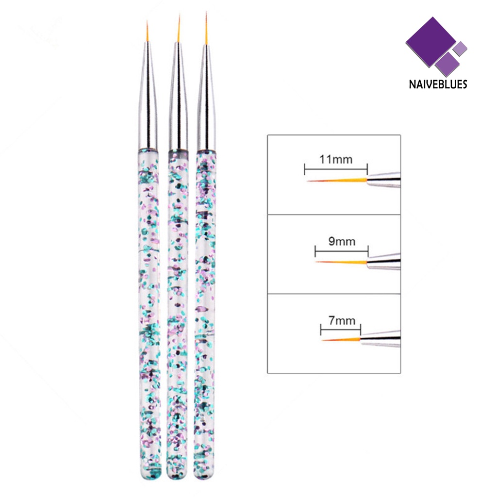 Naiveblue &gt; 3Pcs / Set Pena Ukir Kuku Akrilik Ultra Tipis Untuk Nail Art / Manicure Wanita