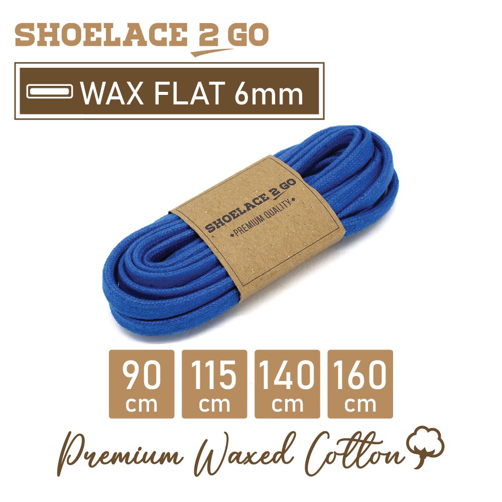 SHOELACE 2 GO PREMIUM TALI SEPATU LILIN WAX GEPENG PIPIH FLAT - WF6 - J1 - BLUE - 6MM