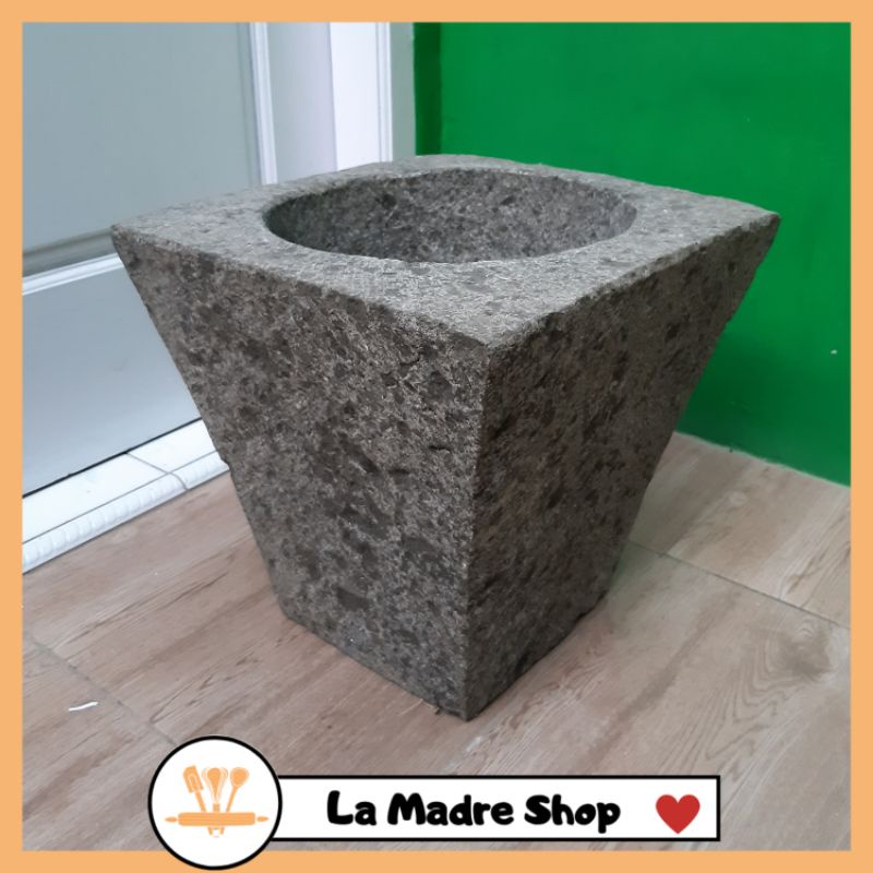 Lumpang Lesung Batu Segi Empat - 100% Batu Asli - Uk. Besar 28 x 28 cm - Tanpa Alu Penumbuk
