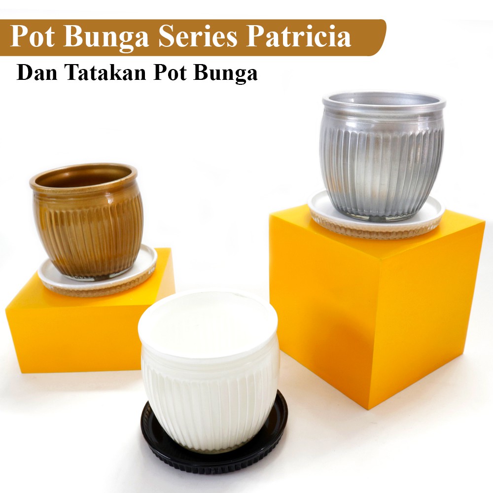 FM - Pot Bunga Minimalis + Tatakan Kaca Premium 6 cm Series Patricia