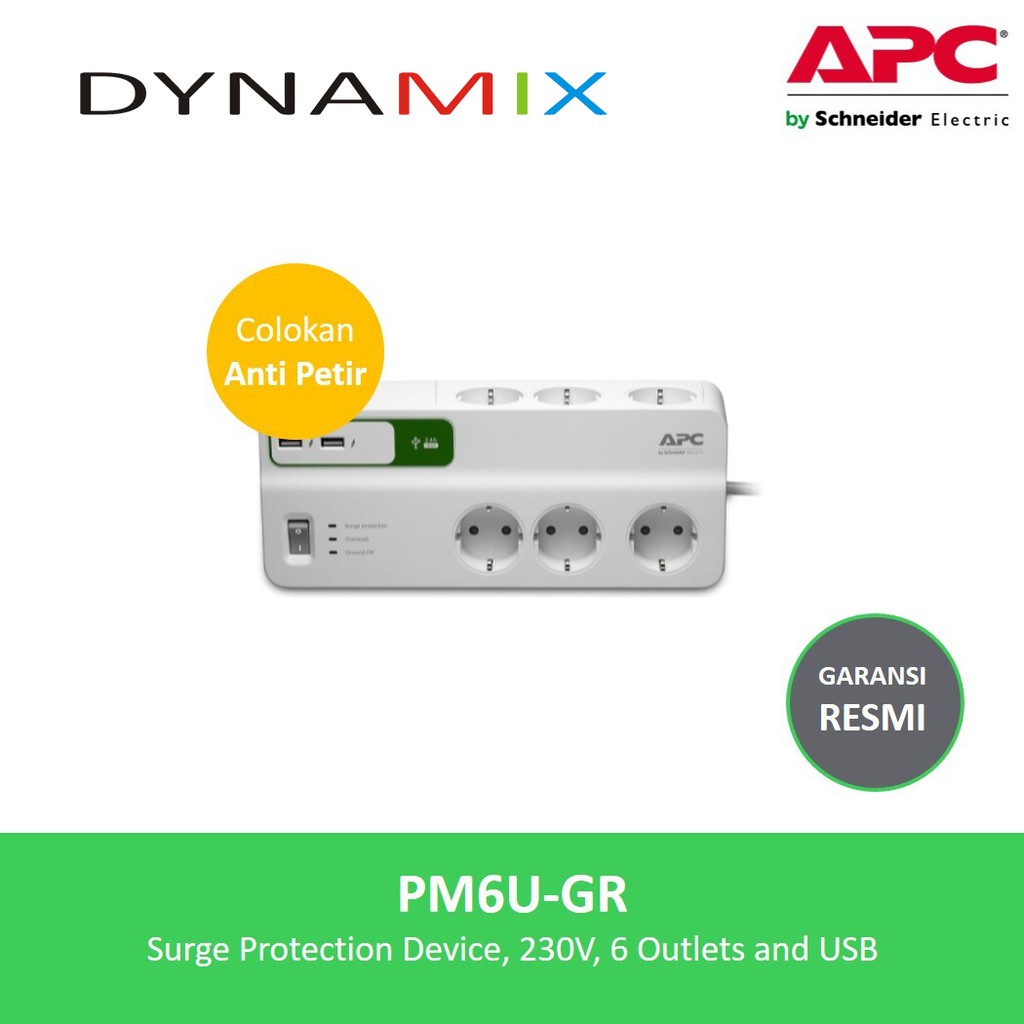 Colokan APC PM6U-GR Surge Protector dengan USB Port GARANSI RESMI | Filter Listrik &amp; Anti Petir | multi stop kontak