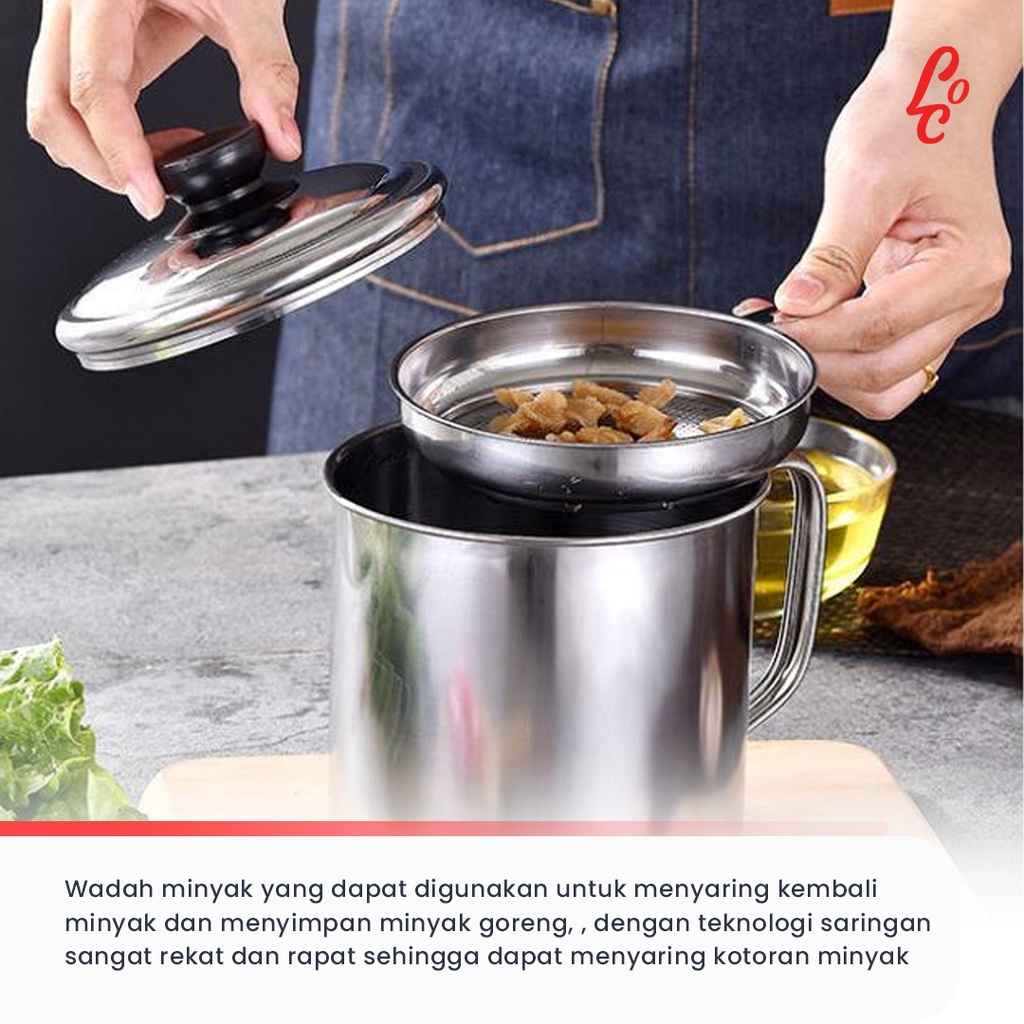 Gelas Tempat Saringan Minyak Goreng Stainless Steel Strainer Gorengan Filter Oil Pot