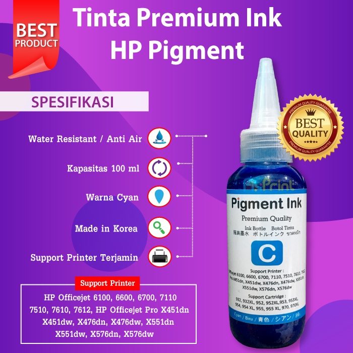 Tinta Premium Ink Pigment Cyan 100ml Cartridge 932 932XL 970 970XL