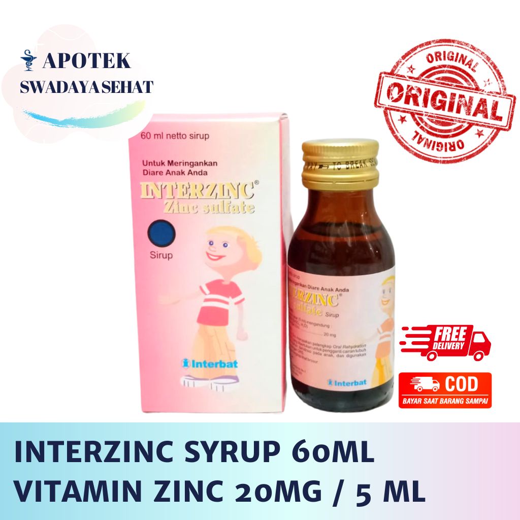 INTERZINC SYRUP 60ML - Vitamin Zink 20MG / 5ML Suplemen Tambahan Diare Mencret Zinc Botol