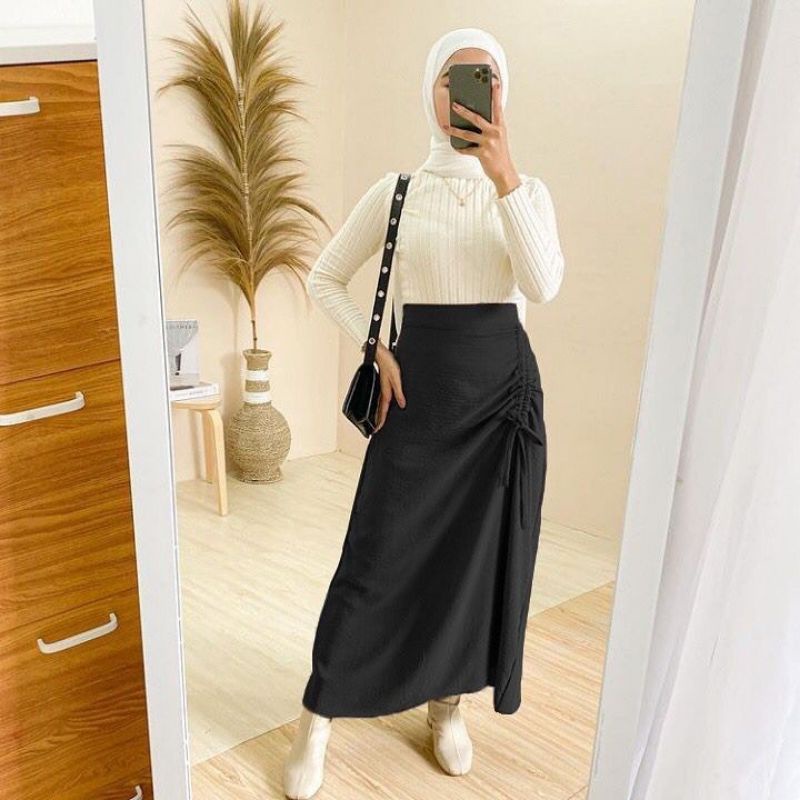 Tamara Skirt - Rok Serut Casual Flowy - Midi Maxi Ruched Skirt - Rok Wanita Korean Style