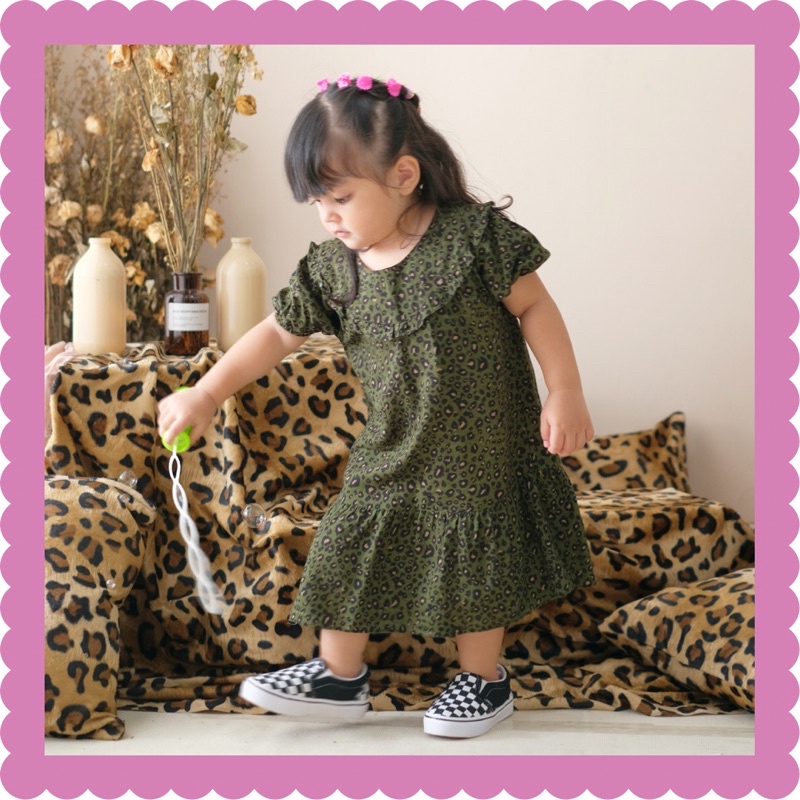 Ounadoutfit dress leopard bom anak cewek baju main anak nyaman kekinian /  dress anak perempuan / dress main anak / baju anak bahan rayon / baju anak motif macan