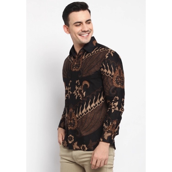 Kemeja Batik Pria Modern Lengan Panjang Casual Modis Slim Fit Trendy Masa Kini OL 162