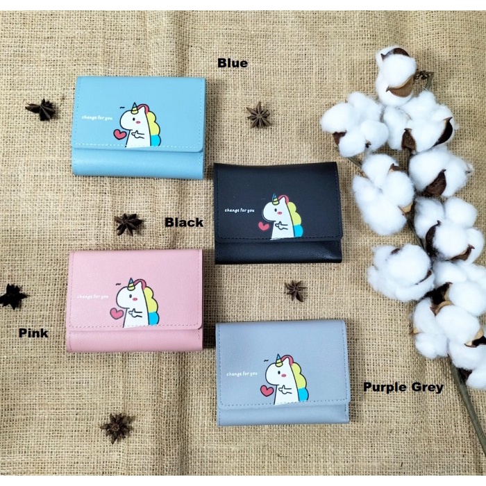 W31 Dompet Mini Wanita Motif Kuda Unicorn Binatang Cewek Kartu Uang Foto Cantik Women Wallet Perempuan Kulit PU Leather Hitam Lipat Kecil Panjang  Korea Pria Cowok Laki Laki Cowo Import Premium Murah Tas Dompet Wanita Import Cewe Cantik Lipat