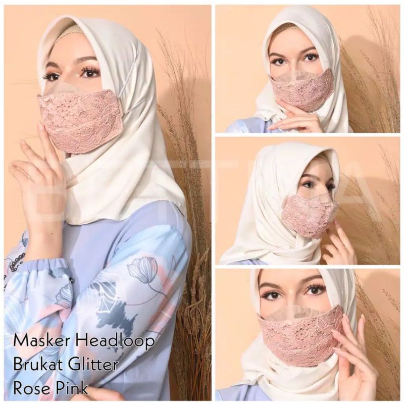 Masker Hijab Kain Brukat Glitter 3 Ply Model Evo Mask
