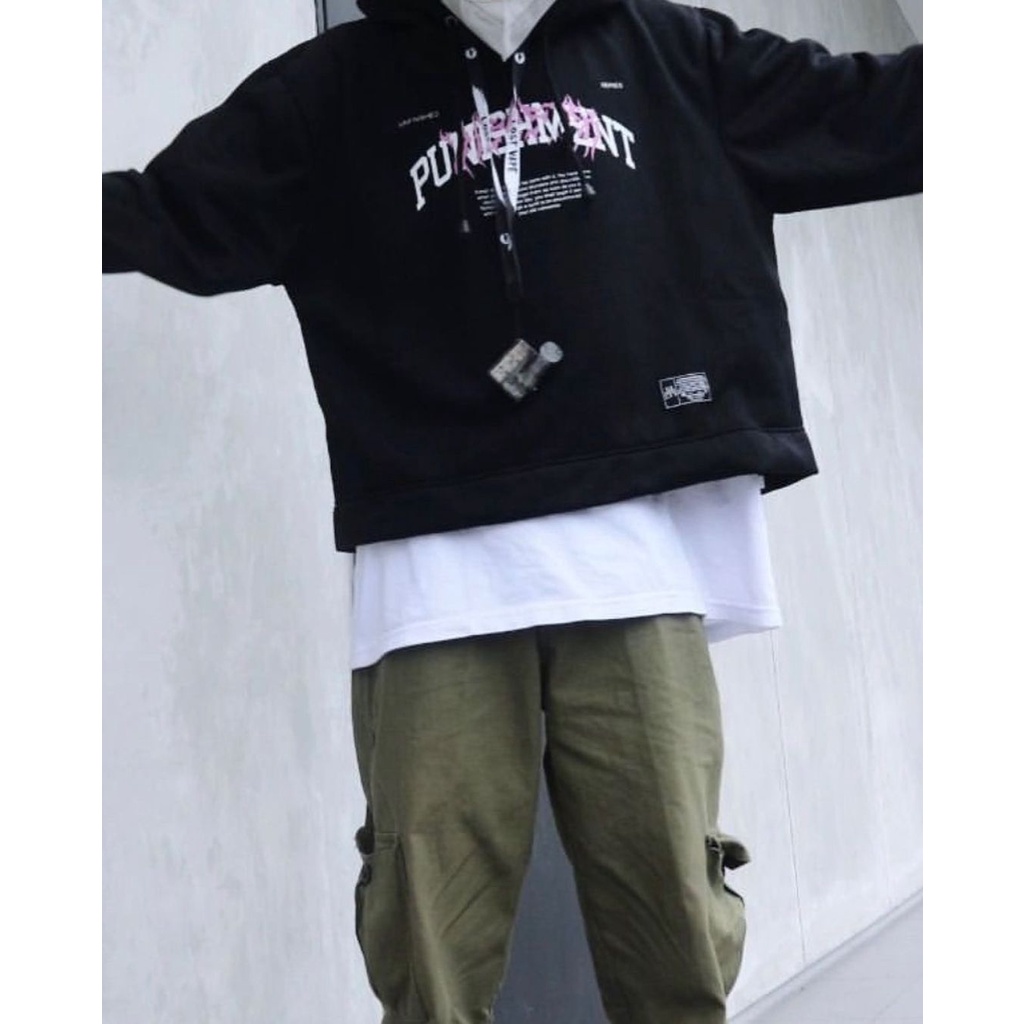 CROP HOODIE OVERSIZE UNISEX DISASTER PUNISMENT ORIGINAL DISTRO