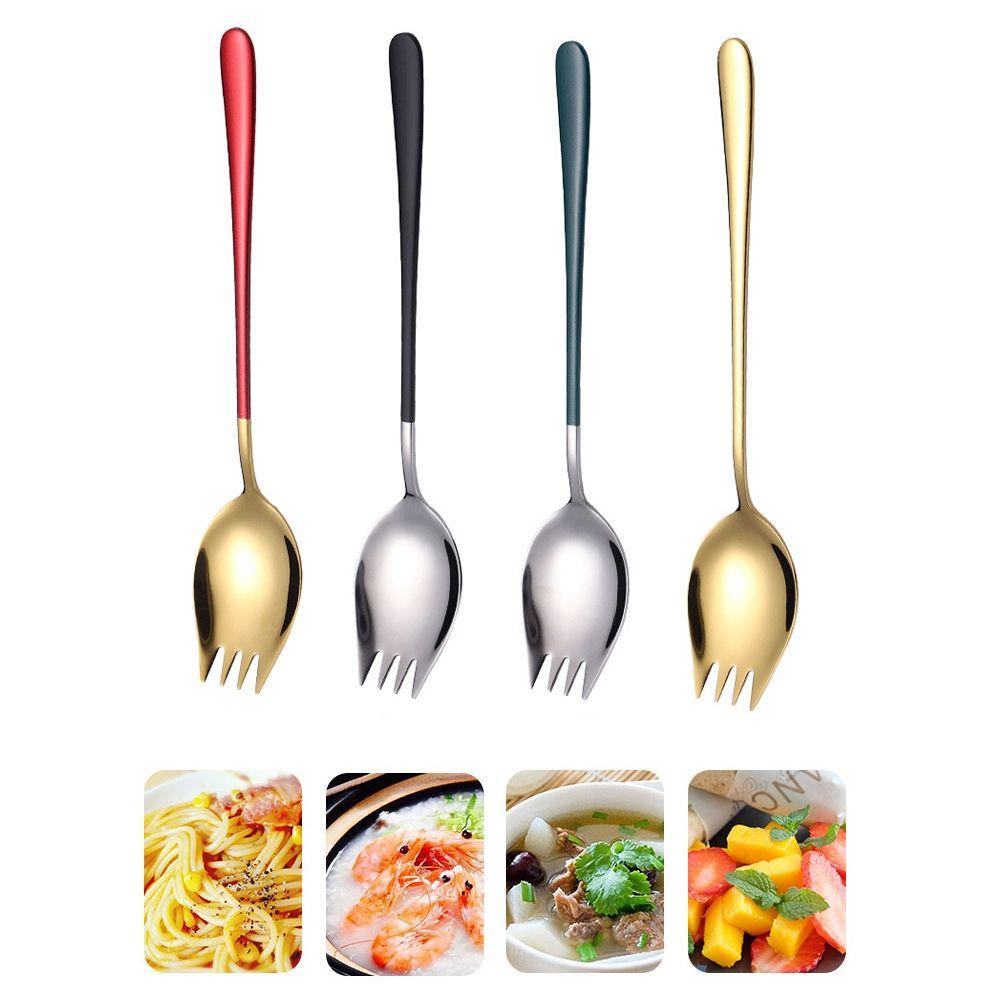 [Elegan] Garpu Salad Tahan Lama Dengan Gagang Panjang Stainless Steel Sendok Buah Alat Makan Multifungsi Dinner Spoon