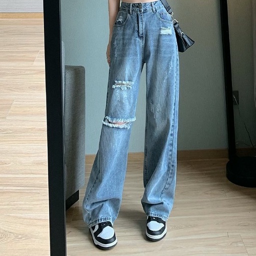 jeans import boyfriend celana wanita ripped highwaist panjang kekinian 2023 korean style ootd