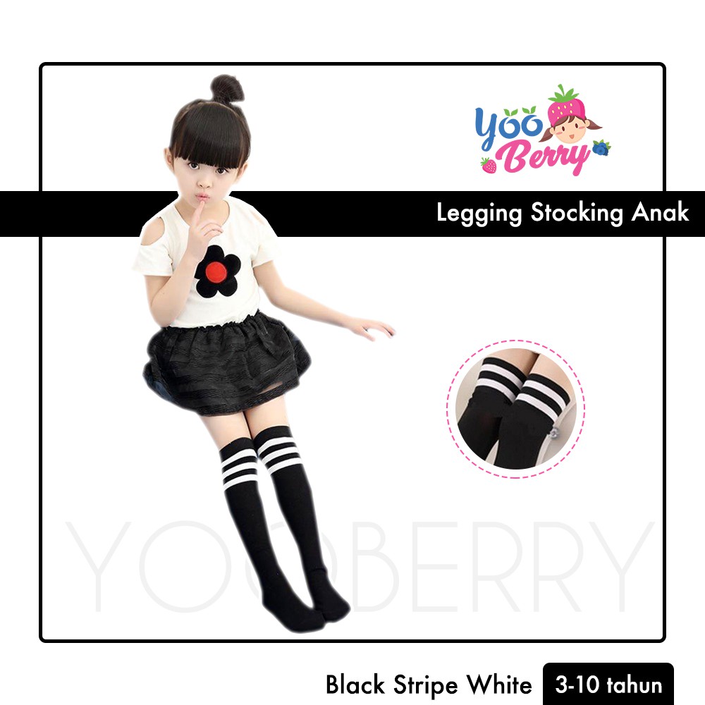 YooBerry Kids Pantyhose Stocking Legging Anak Black Stripe White Berry Mart