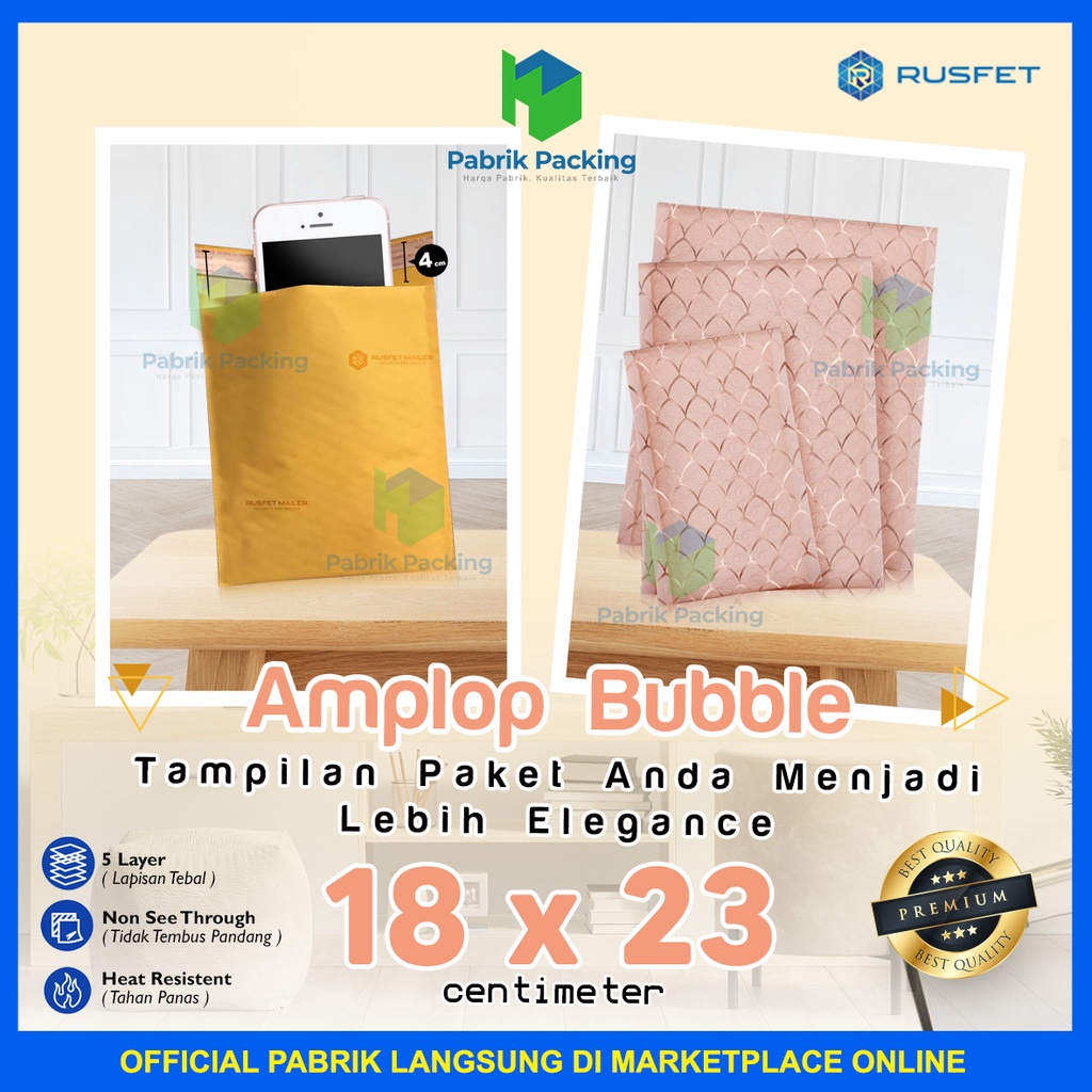 

AMPLOP BUBBLE MAILER RUSFET | BUBBLE PACKING EXCLUSIVE TERMURAH SIZE 18x23CM SATUAN
