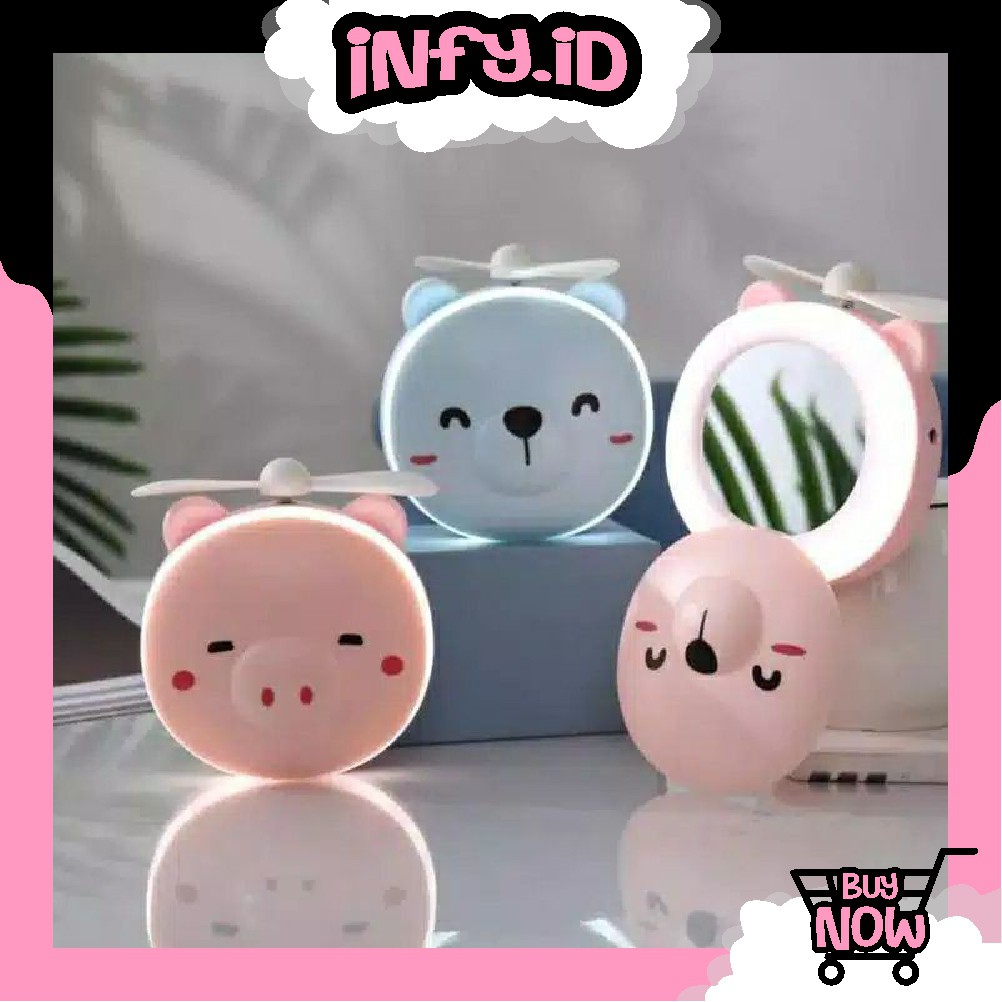 INFY - R191 Mini Fan Led Kipas Makeup LED Light 3 In 1 USB Charging / Kipas Mini Fan Cartoon