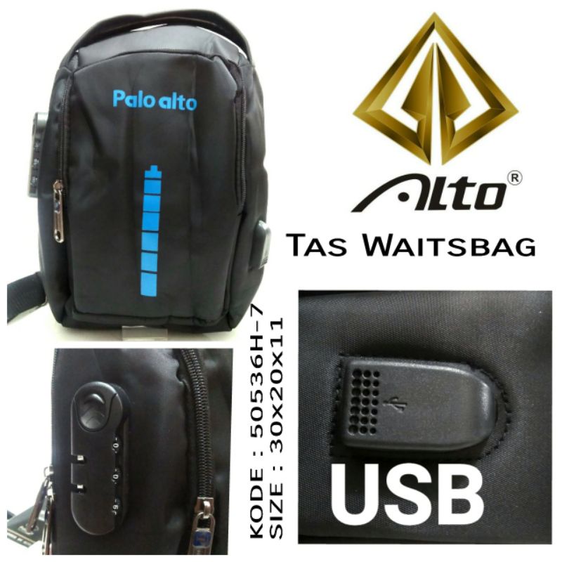 TAS WAISTBAG COWOK PALOALTO 50536H-7 WARNA HITAM TERBARU HARGA TERMURAH