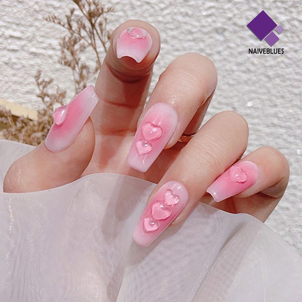 Naiveblue 100Pcs / Kantong Aksesoris Kuku Bentuk Hati 3D Bahan Resin Flexible DIY