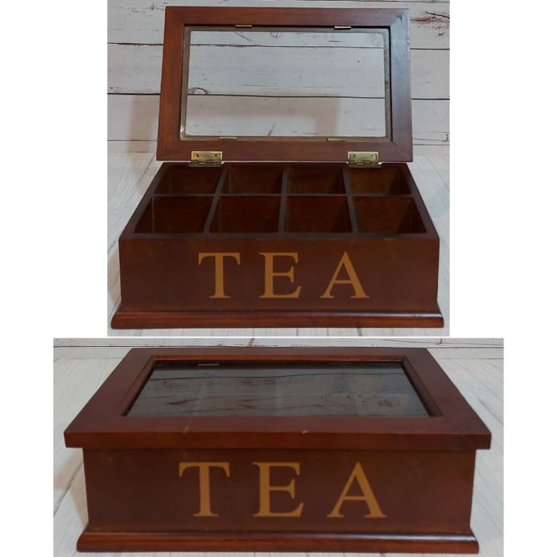 WOODEN TEA STORAGE DISPLAY BOX TEMPAT PENYIMPANAN TEH