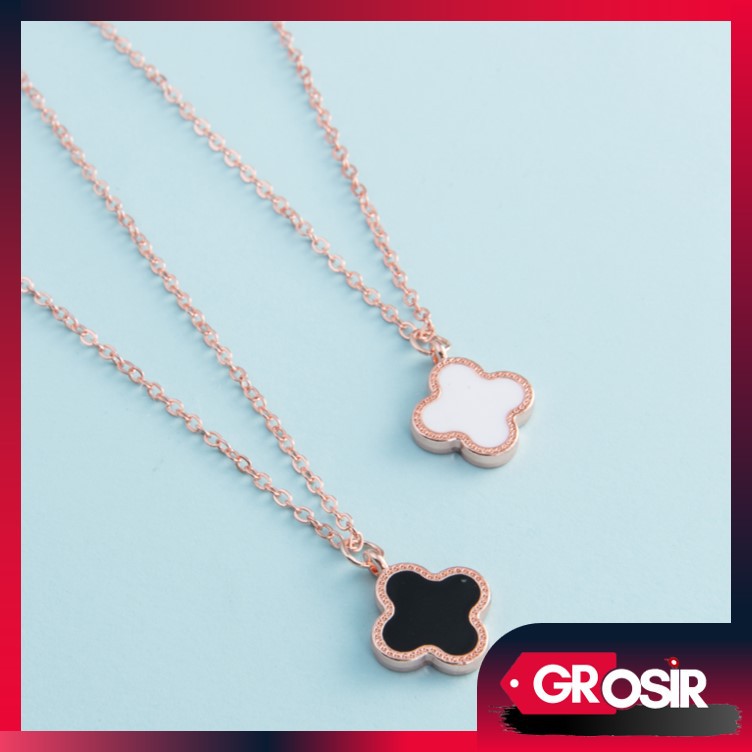 Grosir - K430 Kalung Clover RoseGold Stainless / Fashion Style / Set Perhiasan Wanita