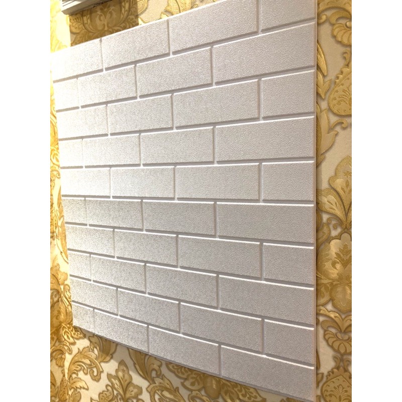Wallpaper Sticker Foam Panel 3D Batu Bata Putih Timbul Permukaan Rapi Tekstur Kulit Jeruk