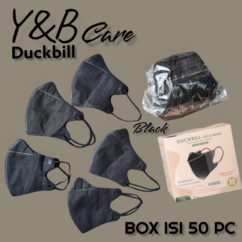 PER  BOX ISI 50 PC - MASKER DUCKBILL Y&B YB CARE GARIS EMBOS - PUTIH  WHITE HITAM BLACK