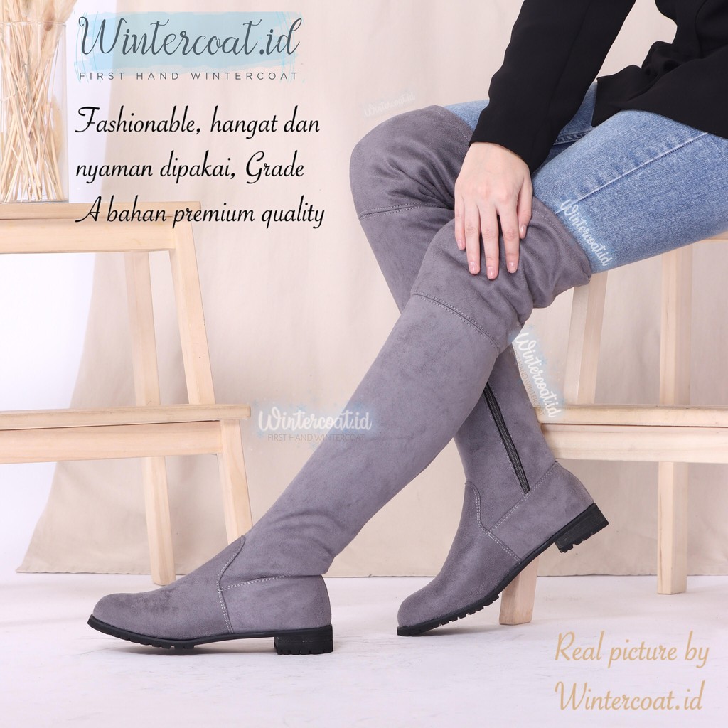 READY INDONESIA High over knee boots Grade A NANDA Gray abu sepatu tinggi di atas lutut import winter