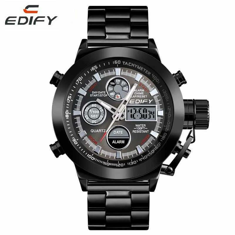 Jam Tangan Pria Edify Original Rantai Dual Time Water Resist Garansi 1 Tahun