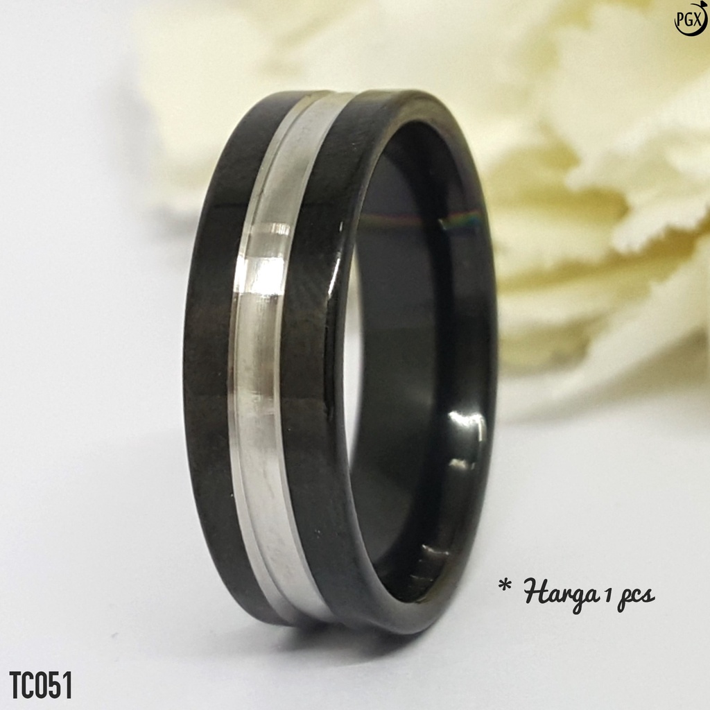 PGX Cincin Titanium Couple Silver Tunangan Aksesoris Fashion Perhiasan Anti Karat - TC051