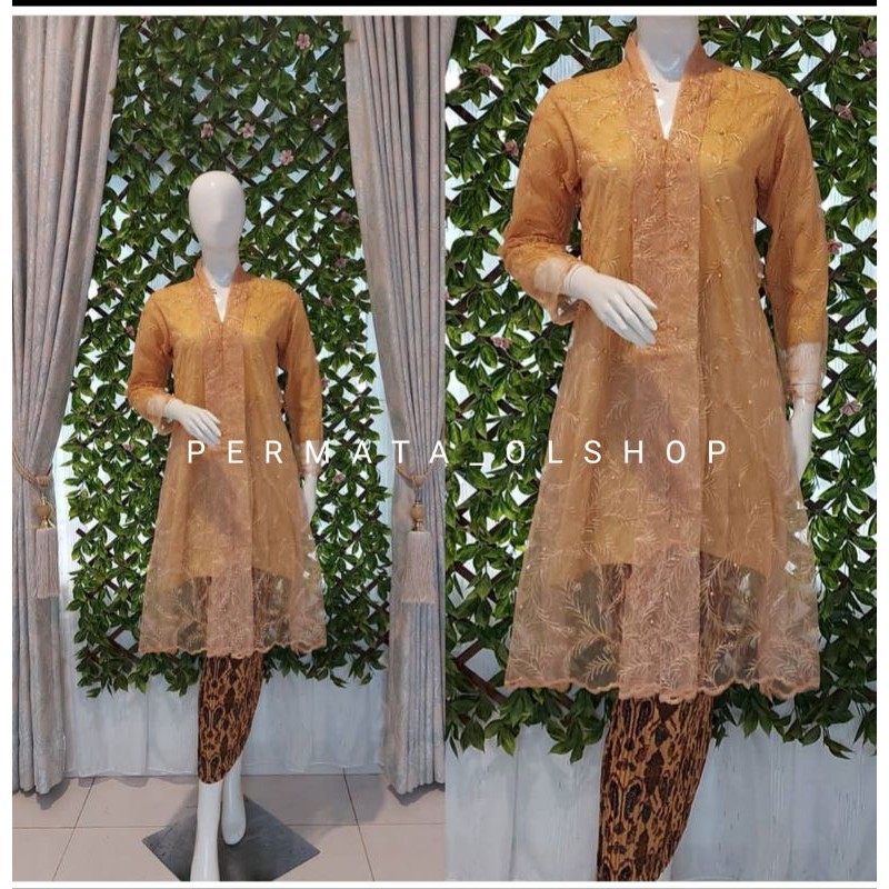 Kebaya Moderen Tulle - Kebaya Tunik Tulle Busui - Kebaya Terbaru - Kebaya Tunik Floy Kutu Baru - Kebaya Seragam - Kebaya Busui-Gold