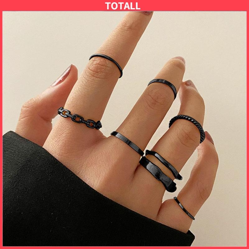 COD 7pcs Cincin Korea Hitam Gaya Punk Aesthetic Cincin Titanium Pria Keren Untuk Wanita Ring Jewelry-Totall