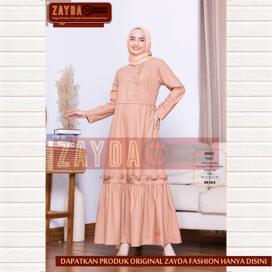 Gamis Remaja Terbaru Gamis Zayda Fashion Gamis Wanita Katun Original ZG87 Peach