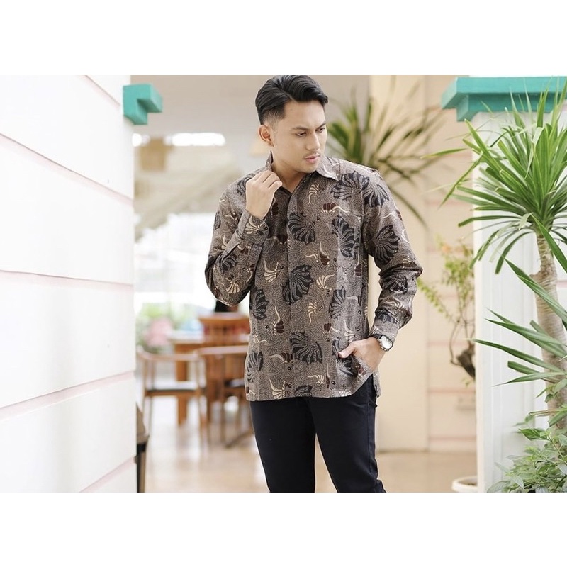 Kemeja Batik Pria Lengan Panjang Modern Ukuran M L XL XXL Hem