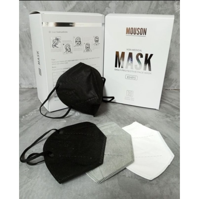 Masker KN95 Mouson Putih Abu Hitam Isi 50 Box Premium Original Emboss