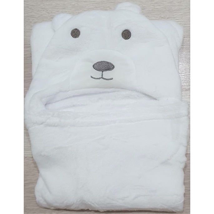 Selimut Bayi Topi Boneka / Selimut Bayi Karakter Fleece-Bear putih