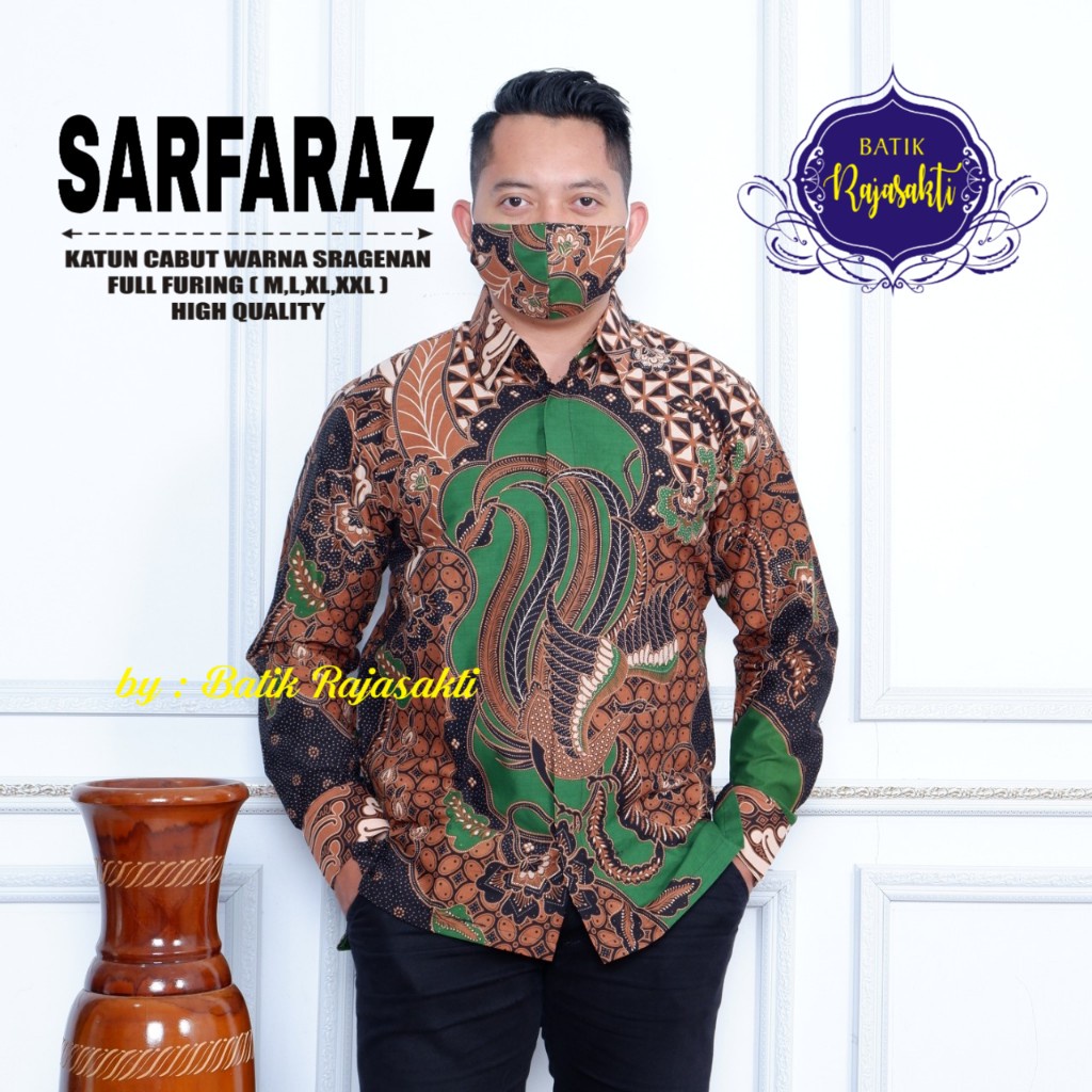 SARFARAZ Batik pria HIJAU BOTOL lengan panjang modern  PREMIUM KEKINIAN BATIK SOLO MURAH TERBARU