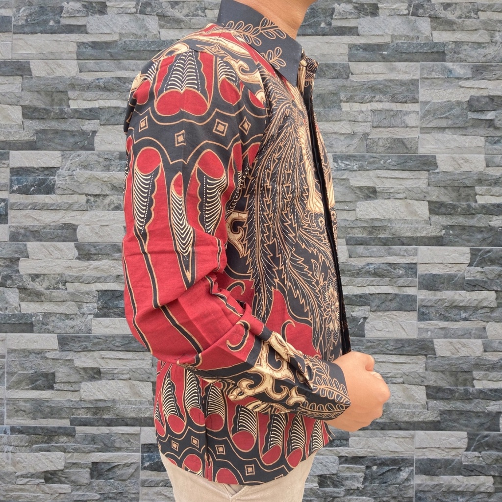 Kanaya Kemeja Batik Pria Lengan Panjang Full Furing Modern HAKIM Merah