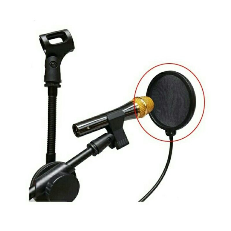 Pop filter mikrofon dual layer / windsreen mic / filter suara