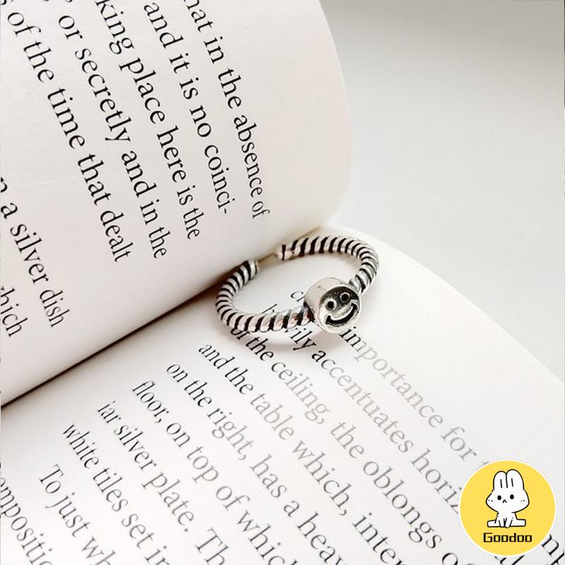 2 PCS Retro Smiley Cincin Wanita Fashion Kepribadian Pembukaan Cincin Dapat Disesuaikan -Doo